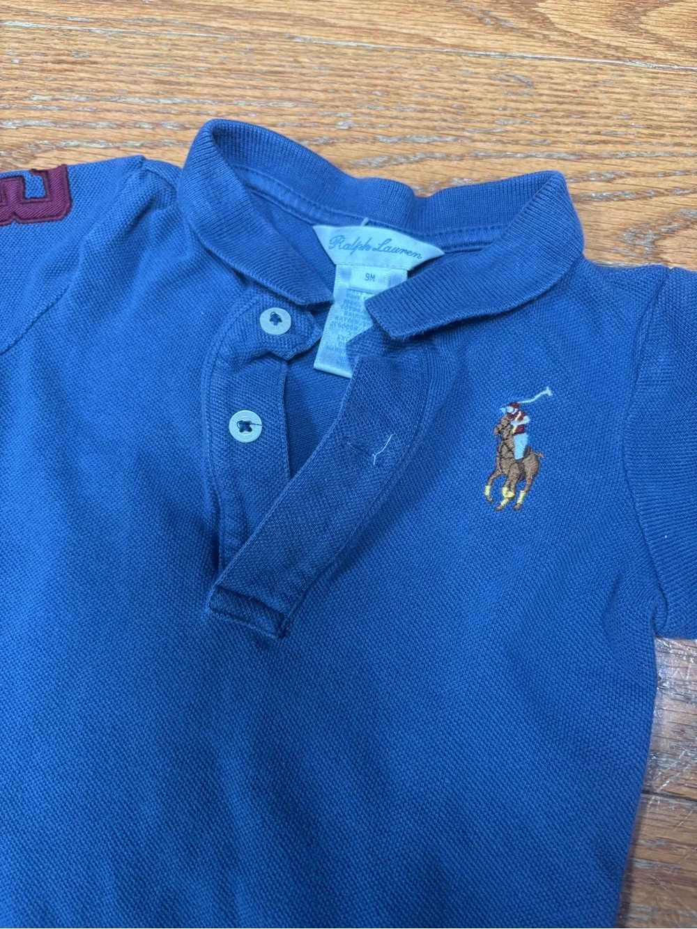 Ralph Lauren Baby Boys 9M Big Pony Rugby Romper Navy One Piece Long Sleeve